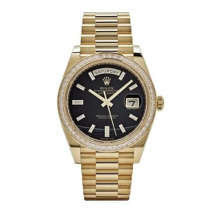 Rolex Day-Date 40 228398TBR Yellow Gold Onyx Baguette Diamond Dial Baguette Bezel - Image 7