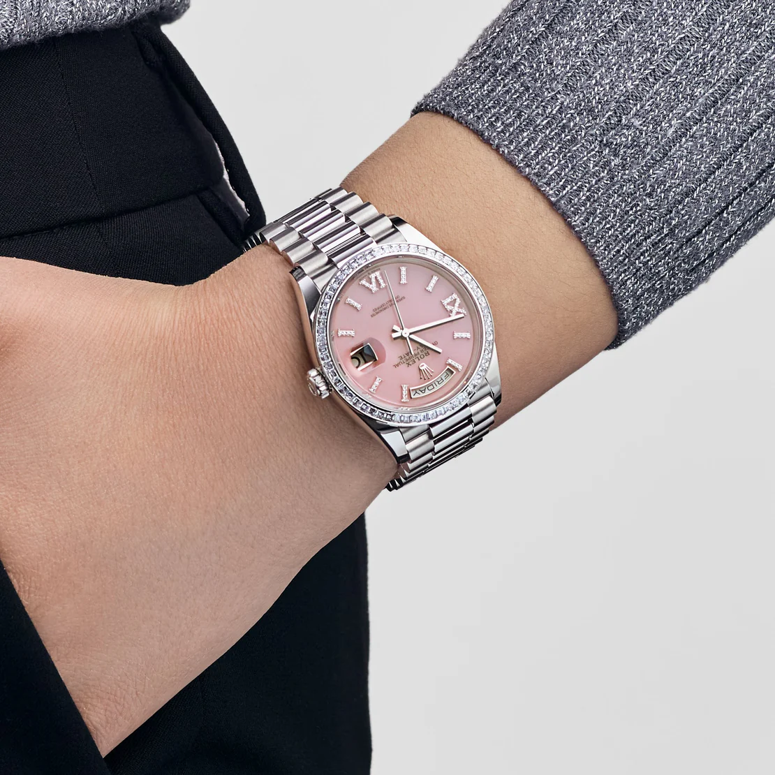 Rolex Day-Date 36 128396TBR Platinum Pink Opal Diamond Dial and Bezel - Image 2